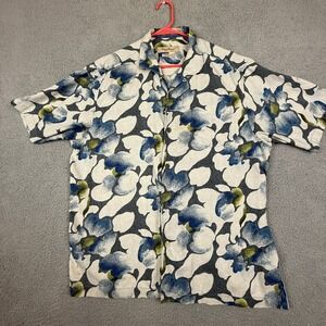 Tommy Bahama Men's Floral Silk Button Up‎ Shirt Large Blue Green White